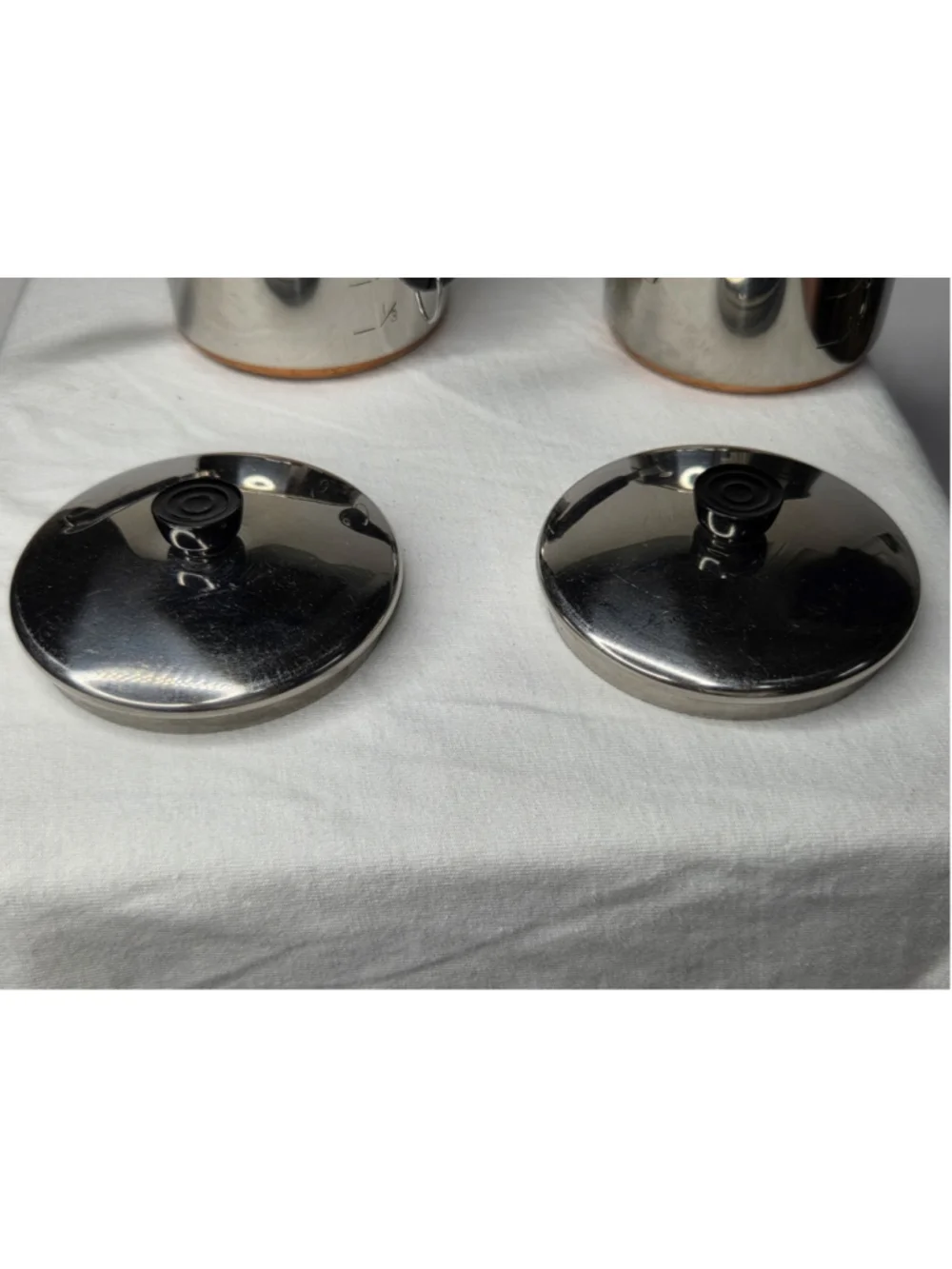 Vintage Revere Ware Miniature Measuring Saucepans w/Lids Copper Bottom Lot of 2